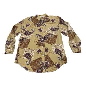 S.G. Sport Women's Medium Paisley Animal Prints AOP Blouse Button Up Retro USA